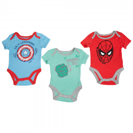 Marvel Heroes Captain America and Spider-Man and Hulk 3-Pack Infant Bodysuit Set